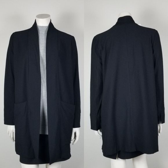 Eileen Fisher Sweaters - Eileen Fisher Black Viscose Blend Ponte Jersey Minimalist Longline Cardigan Sz M